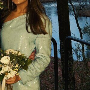 Sabina Musayev Light Blue Sequin Dress